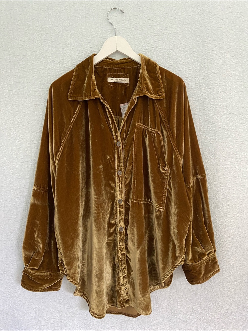 We The Free Bronze Velvet Button-Front Shirt